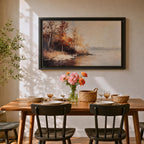 Autumn Landscape Wall Art Lakeside Framed Canvas Fall Nature Rustic Lodge Home Decor