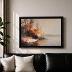 Autumn Landscape Wall Art Lakeside Framed Canvas Fall Nature Rustic Lodge Home Decor