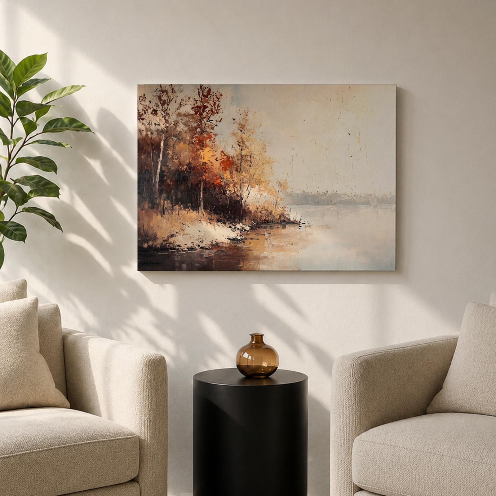 Autumn Landscape Wall Art Lakeside Framed Canvas Fall Nature Rustic Lodge Home Decor