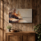 Autumn Landscape Wall Art Lakeside Framed Canvas Fall Nature Rustic Lodge Home Decor
