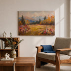 Mountain Meadow Wall Art Wildflower Field Framed Canvas Alpine Landscape Rustic Cabin Home Decor