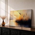 Sunset Landscape Wall Art Marsh Reeds Framed Canvas Lakeside Rustic Lake Home Decor