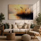 Sunset Landscape Wall Art Marsh Reeds Framed Canvas Lakeside Rustic Lake Home Decor