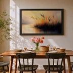 Sunset Landscape Wall Art Marsh Reeds Framed Canvas Lakeside Rustic Lake Home Decor