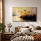 Sunset Landscape Wall Art Marsh Reeds Framed Canvas Lakeside Rustic Lake Home Decor