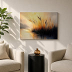 Sunset Landscape Wall Art Marsh Reeds Framed Canvas Lakeside Rustic Lake Home Decor