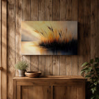 Sunset Landscape Wall Art Marsh Reeds Framed Canvas Lakeside Rustic Lake Home Decor