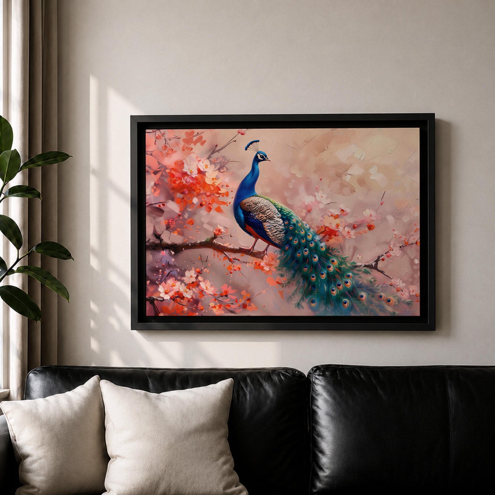Peacock Wall Art Indian Peafowl Framed Canvas Botanical Wildlife Boho Home Decor