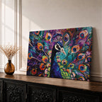Peacock Wall Art Royal Feathers Framed Canvas Exotic Bird Impasto Boho Home Decor