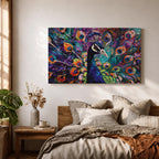 Peacock Wall Art Royal Feathers Framed Canvas Exotic Bird Impasto Boho Home Decor