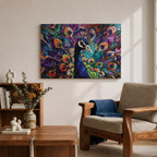 Peacock Wall Art Royal Feathers Framed Canvas Exotic Bird Impasto Boho Home Decor