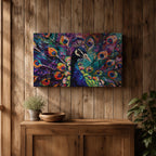 Peacock Wall Art Royal Feathers Framed Canvas Exotic Bird Impasto Boho Home Decor