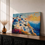 Santorini Sunset Wall Art Greek Island Oia Framed Canvas Coastal Impasto Living Room Decor