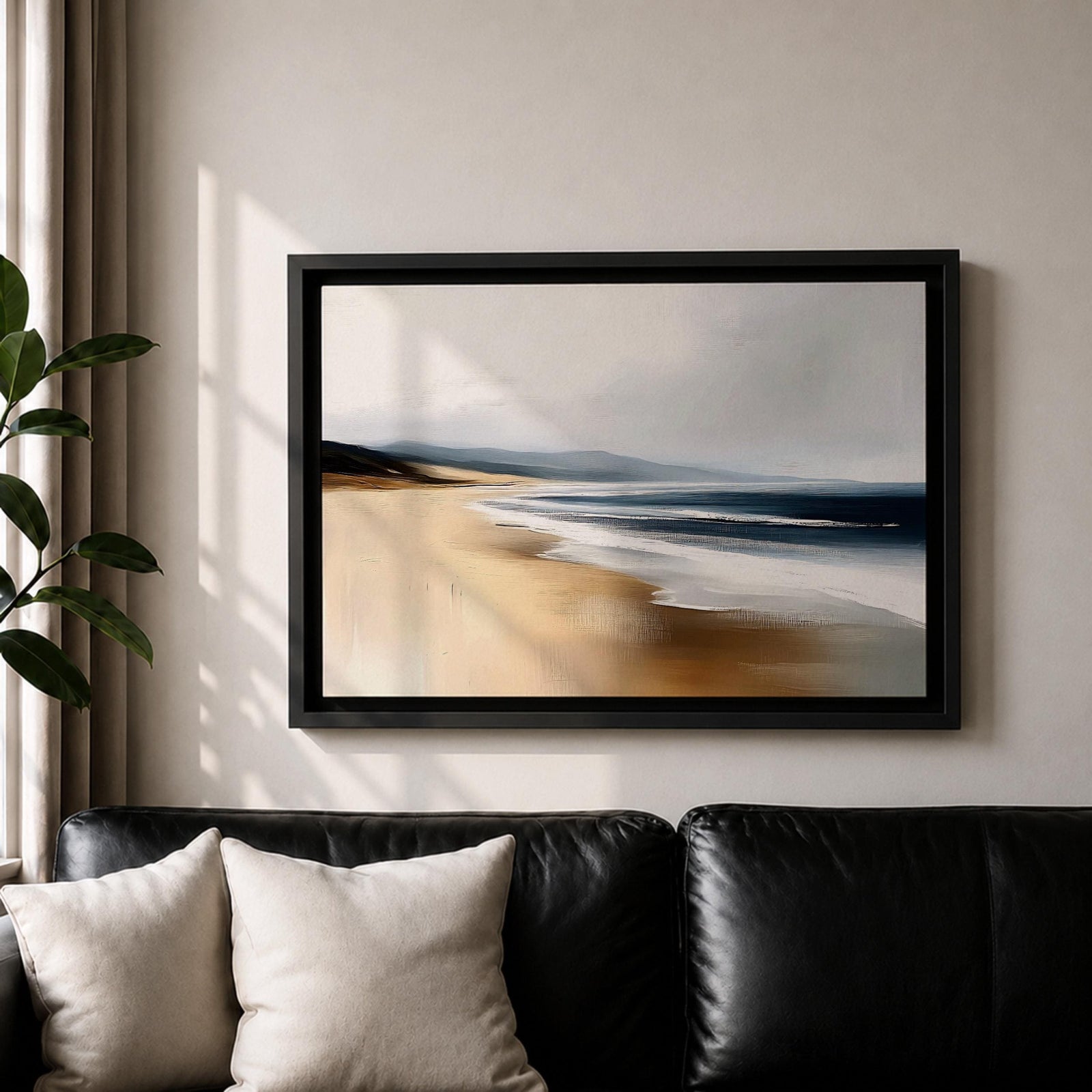 Coastal Seascape Wall Art Ocean Shoreline Framed Canvas Sandy Beach Coastal Home Decor