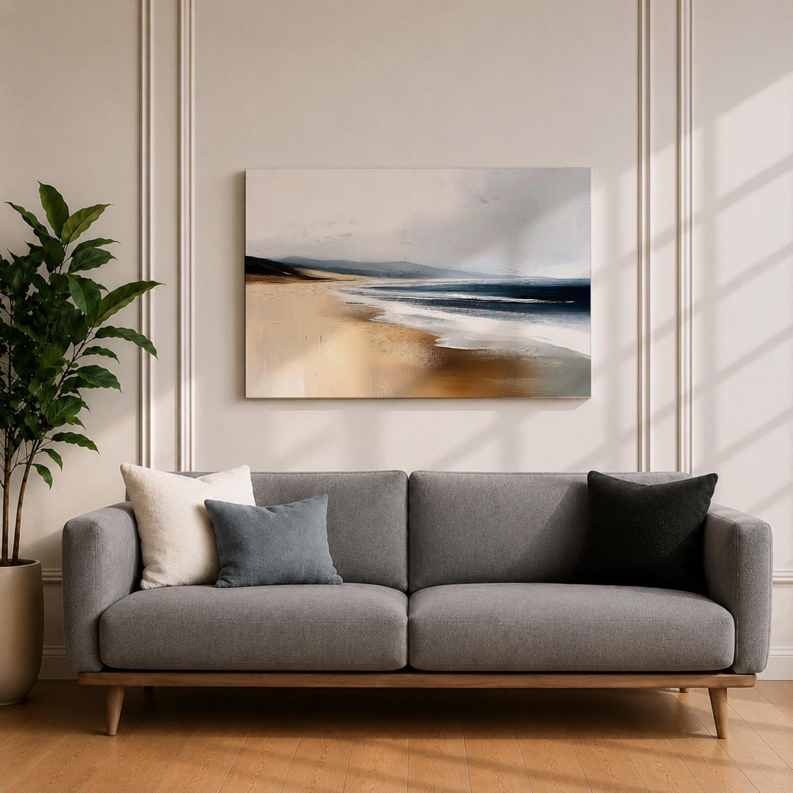 Coastal Seascape Wall Art Ocean Shoreline Framed Canvas Sandy Beach Coastal Home Decor