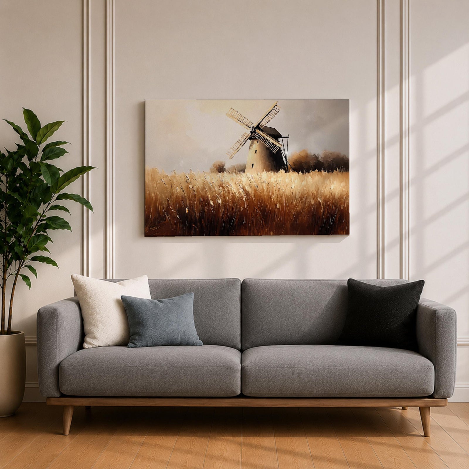 Windmill Wall Art Dutch Windmill Framed Canvas Wheat Field Farmhouse Home Decor
