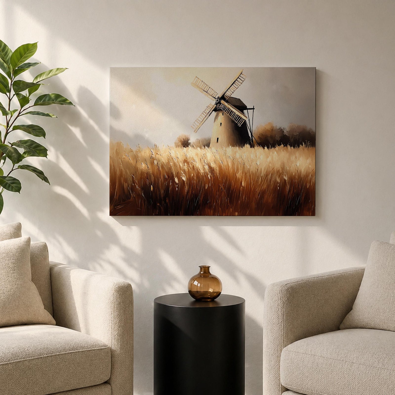 Windmill Wall Art Dutch Windmill Framed Canvas Wheat Field Farmhouse Home Decor
