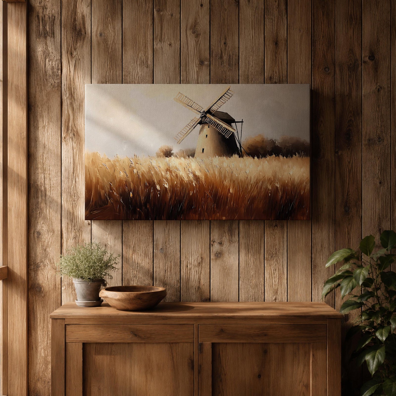 Windmill Wall Art Dutch Windmill Framed Canvas Wheat Field Farmhouse Home Decor