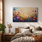 Wildflower Meadow Wall Art Flower Field Framed Canvas Botanical Impasto Floral Living Room Decor