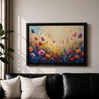 Wildflower Meadow Wall Art Flower Field Framed Canvas Botanical Impasto Floral Living Room Decor