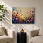 Wildflower Meadow Wall Art Flower Field Framed Canvas Botanical Impasto Floral Living Room Decor