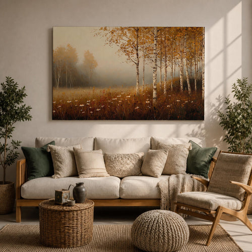 Birch Forest Wall Art Aspen Trees Framed Canvas Autumn Landscape Rustic Cabin Home Decor