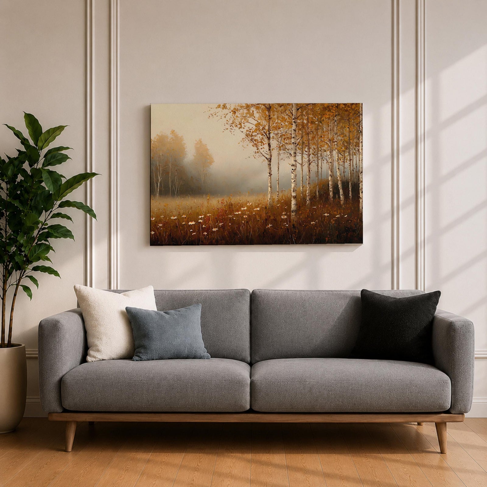 Birch Forest Wall Art Aspen Trees Framed Canvas Autumn Landscape Rustic Cabin Home Decor