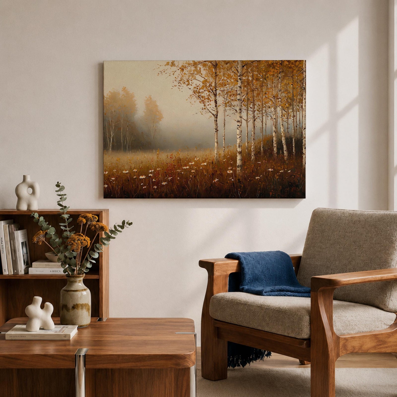Birch Forest Wall Art Aspen Trees Framed Canvas Autumn Landscape Rustic Cabin Home Decor