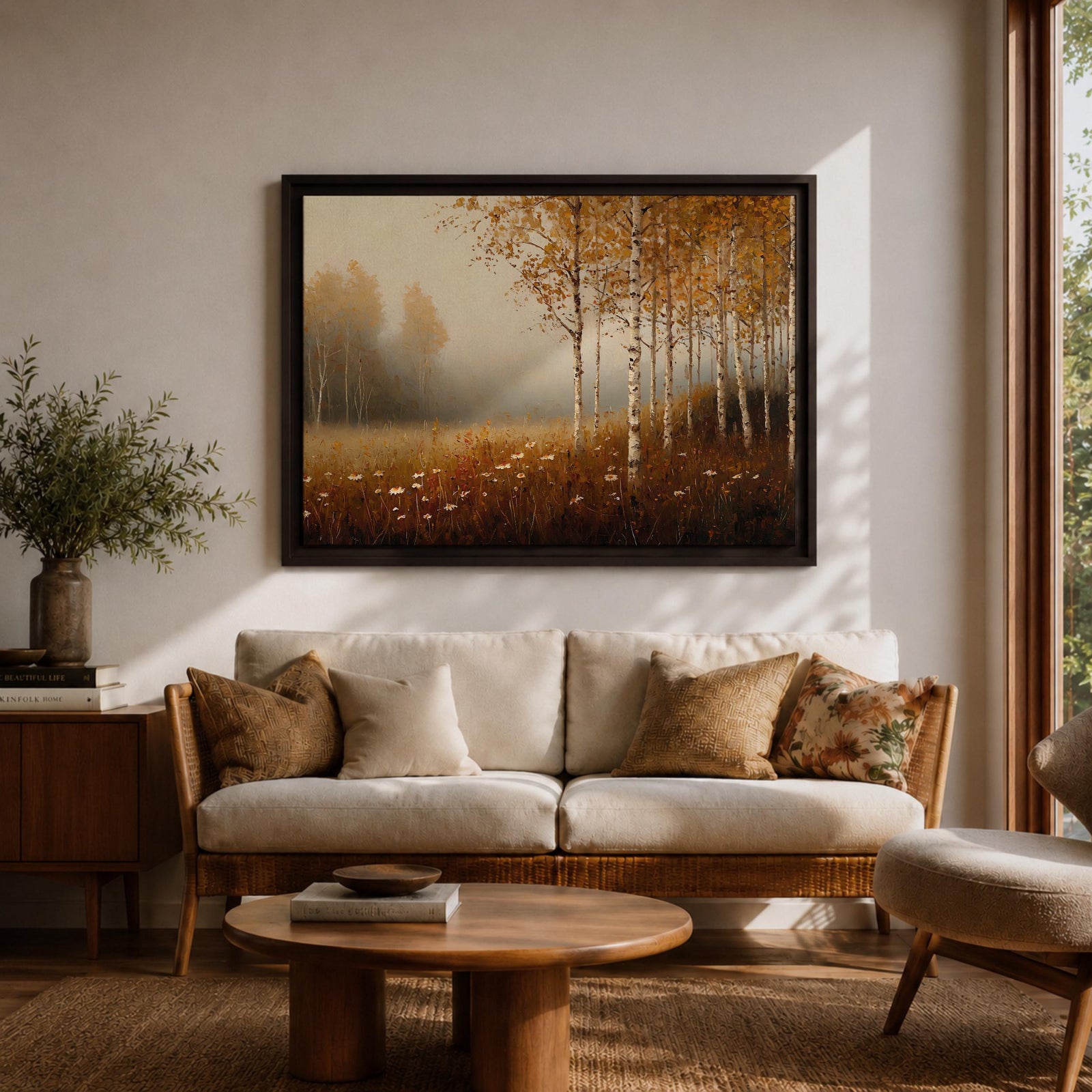Birch Forest Wall Art Aspen Trees Framed Canvas Autumn Landscape Rustic Cabin Home Decor