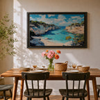 Mediterranean Coastal Wall Art Calanques Framed Canvas Ocean View Impasto Living Room Decor