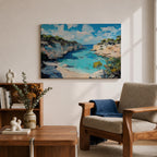 Mediterranean Coastal Wall Art Calanques Framed Canvas Ocean View Impasto Living Room Decor