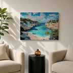 Mediterranean Coastal Wall Art Calanques Framed Canvas Ocean View Impasto Living Room Decor