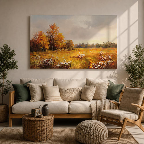 Autumn Meadow Wall Art Golden Meadow Framed Canvas Countryside Farmhouse Home Decor