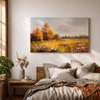 Autumn Meadow Wall Art Golden Meadow Framed Canvas Countryside Farmhouse Home Decor
