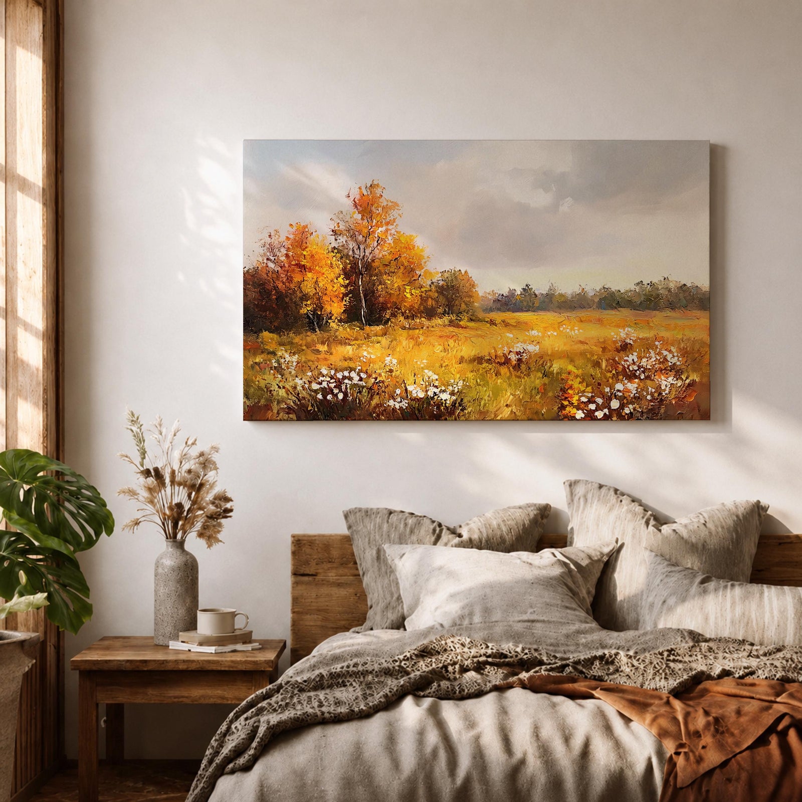 Autumn Meadow Wall Art Golden Meadow Framed Canvas Countryside Farmhouse Home Decor