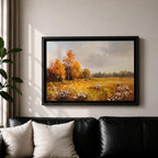Autumn Meadow Wall Art Golden Meadow Framed Canvas Countryside Farmhouse Home Decor