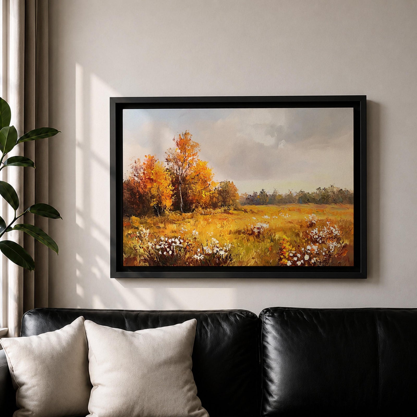 Autumn Meadow Wall Art Golden Meadow Framed Canvas Countryside Farmhouse Home Decor