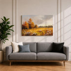 Autumn Meadow Wall Art Golden Meadow Framed Canvas Countryside Farmhouse Home Decor