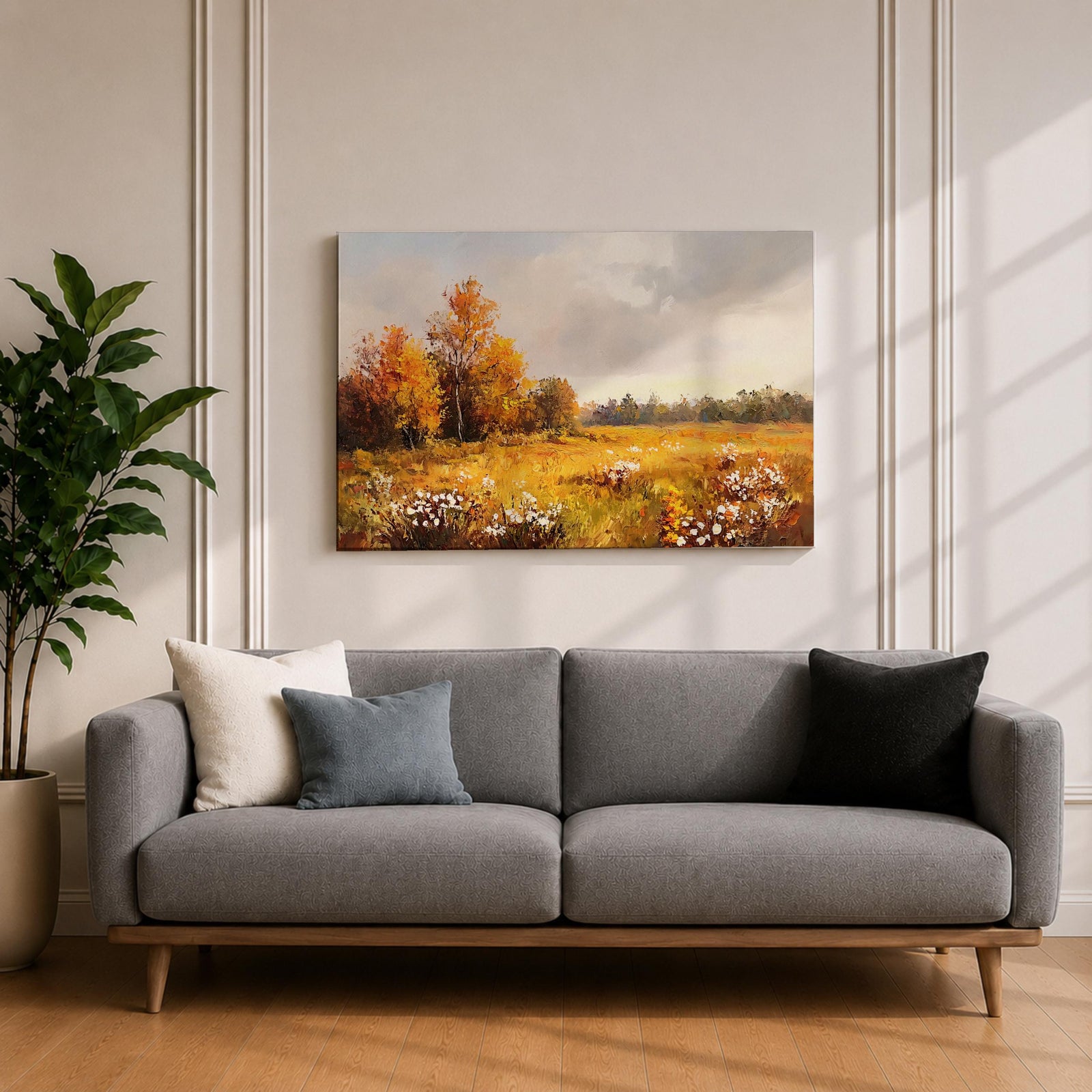 Autumn Meadow Wall Art Golden Meadow Framed Canvas Countryside Farmhouse Home Decor