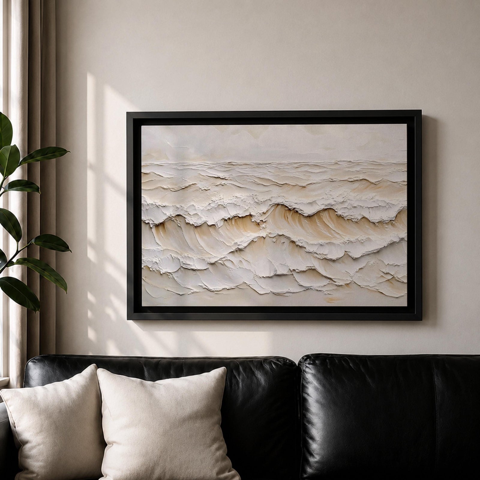 Ocean Waves Wall Art Ocean Surf Framed Canvas Coastal Seascape Impasto Beach House Decor