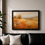Wildflower Landscape Wall Art Golden Meadow Framed Canvas Rustic Farmhouse Home Decor