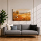 Wildflower Landscape Wall Art Golden Meadow Framed Canvas Rustic Farmhouse Home Decor
