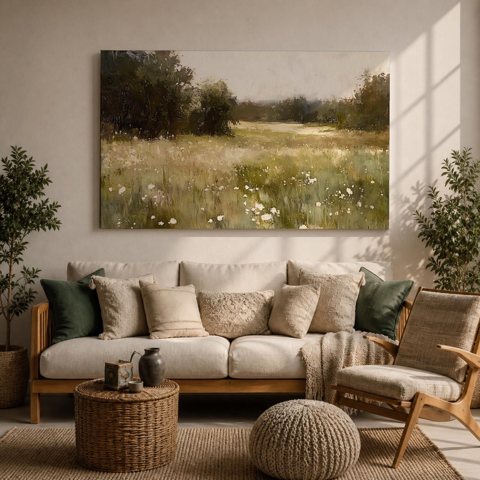 Wildflower Field Wall Art Countryside Meadow Framed Canvas Rustic Farmhouse Home Decor