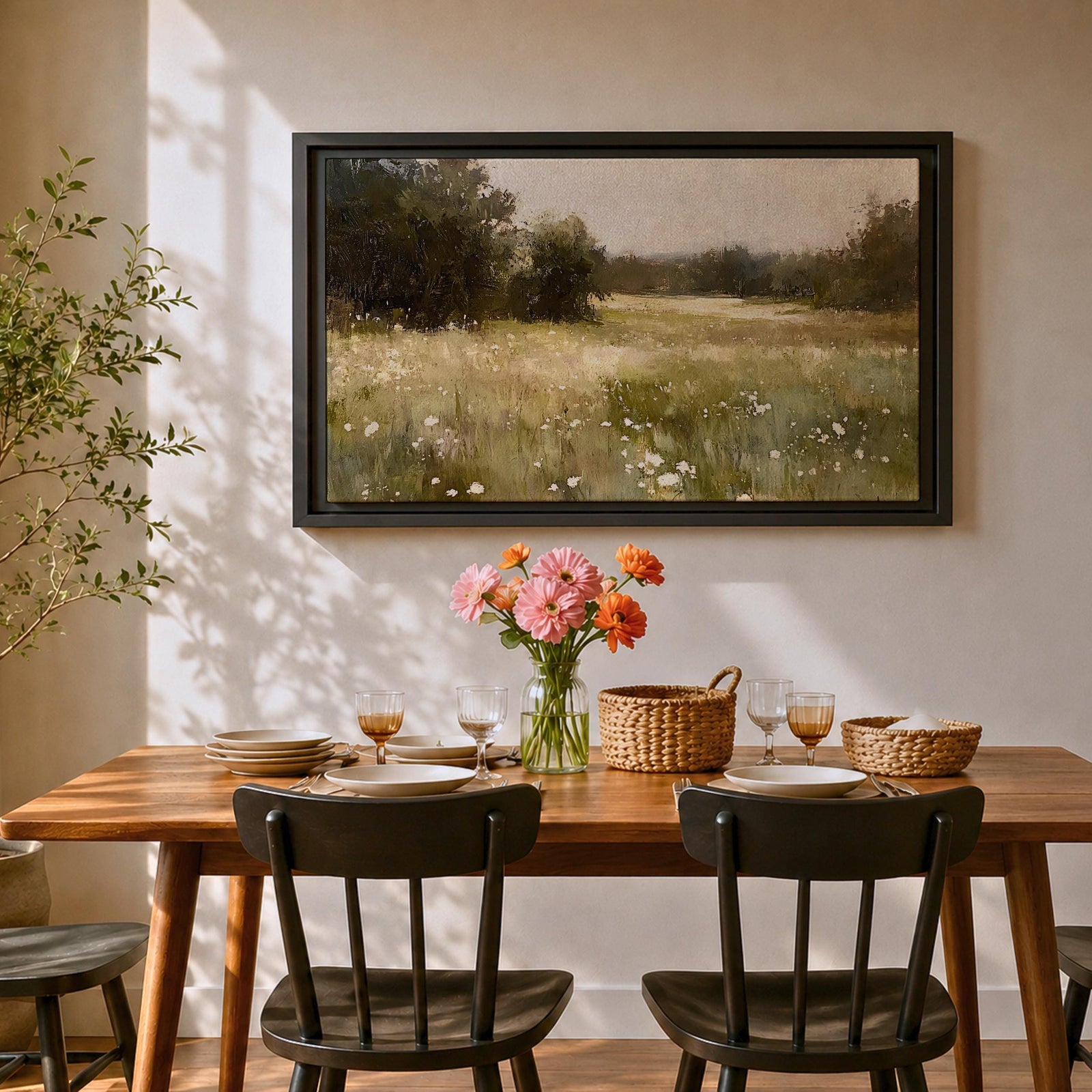 Wildflower Field Wall Art Countryside Meadow Framed Canvas Rustic Farmhouse Home Decor