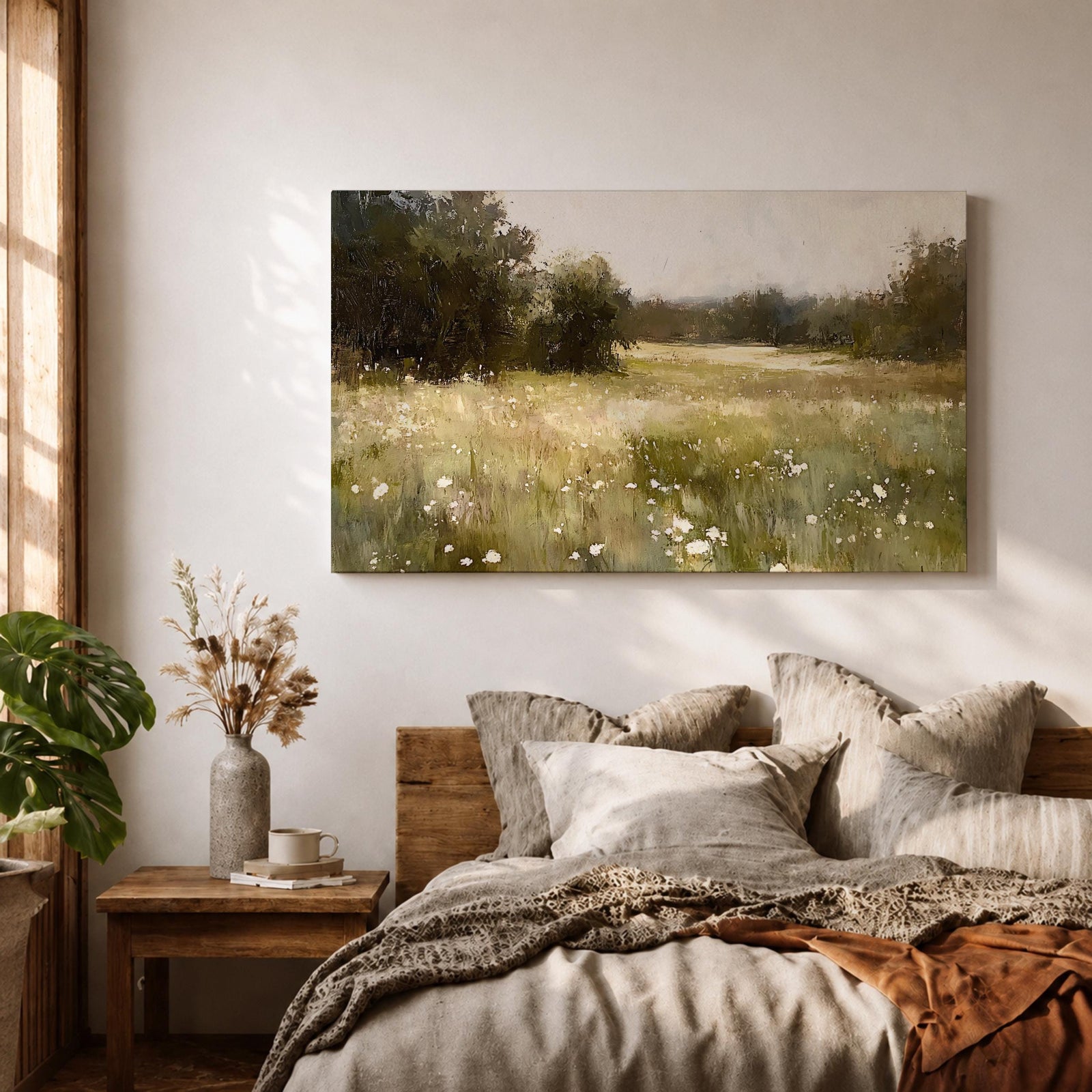 Wildflower Field Wall Art Countryside Meadow Framed Canvas Rustic Farmhouse Home Decor