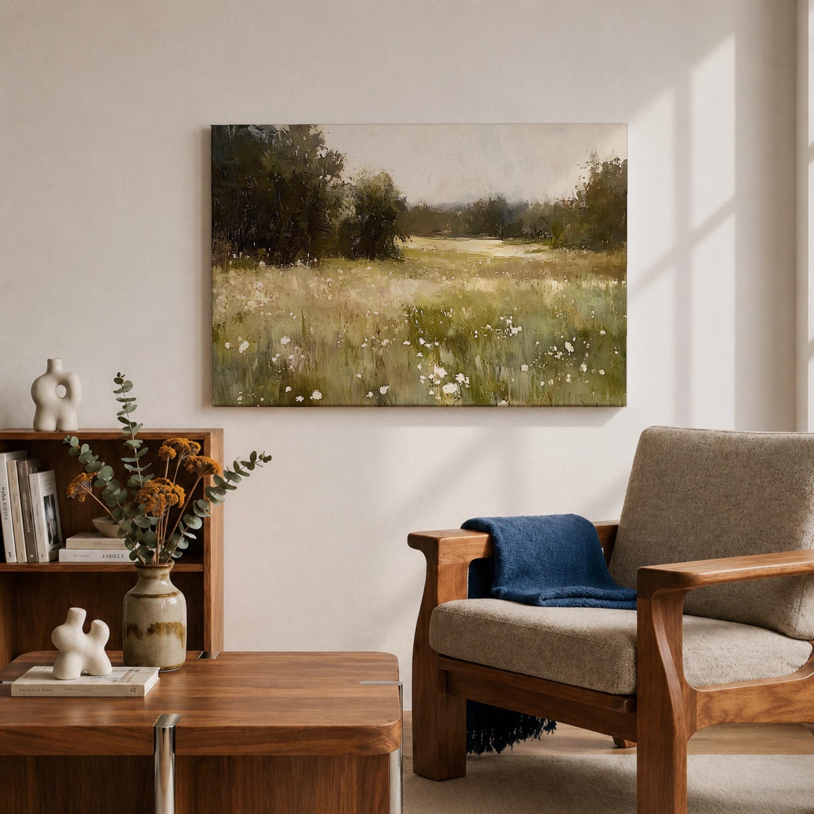 Wildflower Field Wall Art Countryside Meadow Framed Canvas Rustic Farmhouse Home Decor