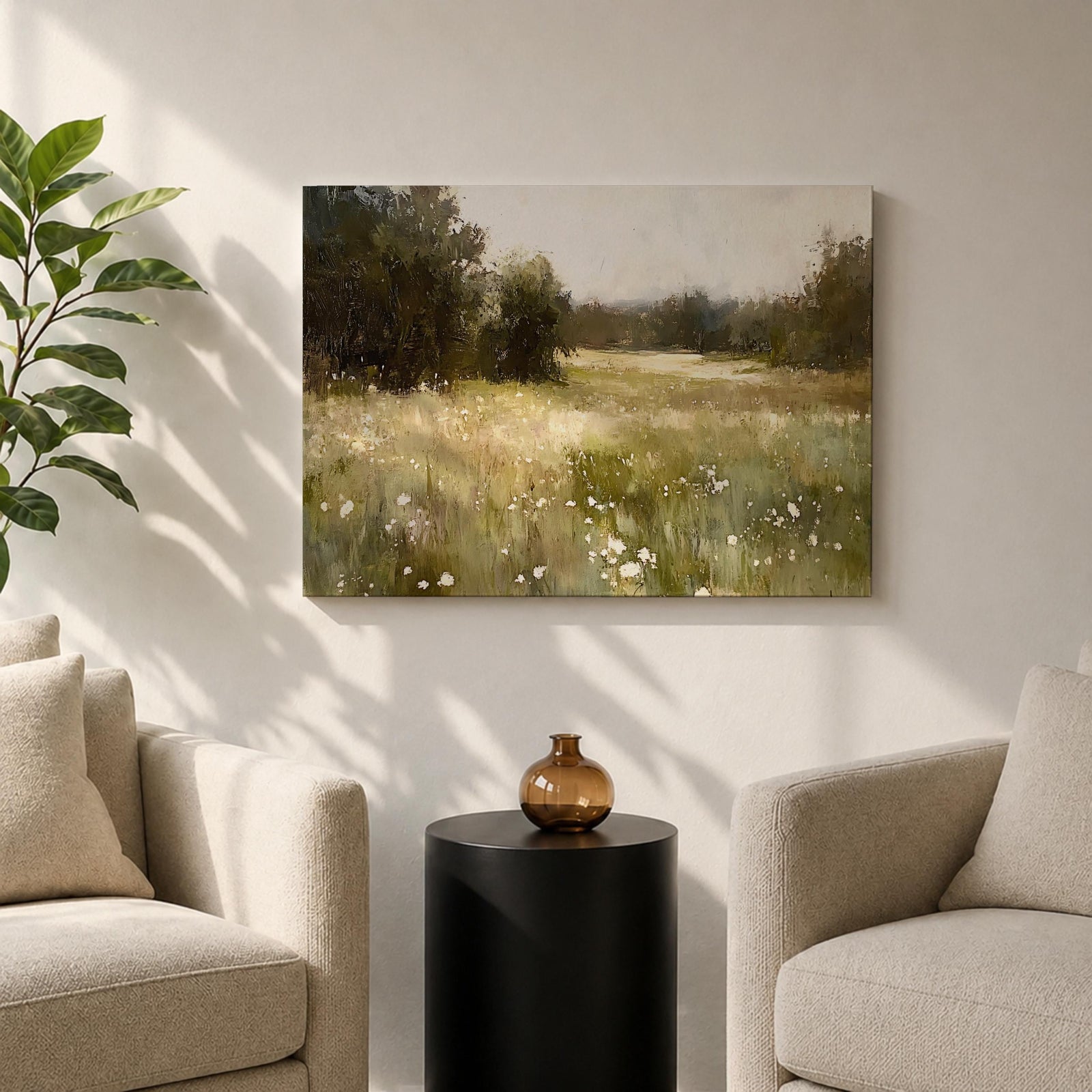 Wildflower Field Wall Art Countryside Meadow Framed Canvas Rustic Farmhouse Home Decor