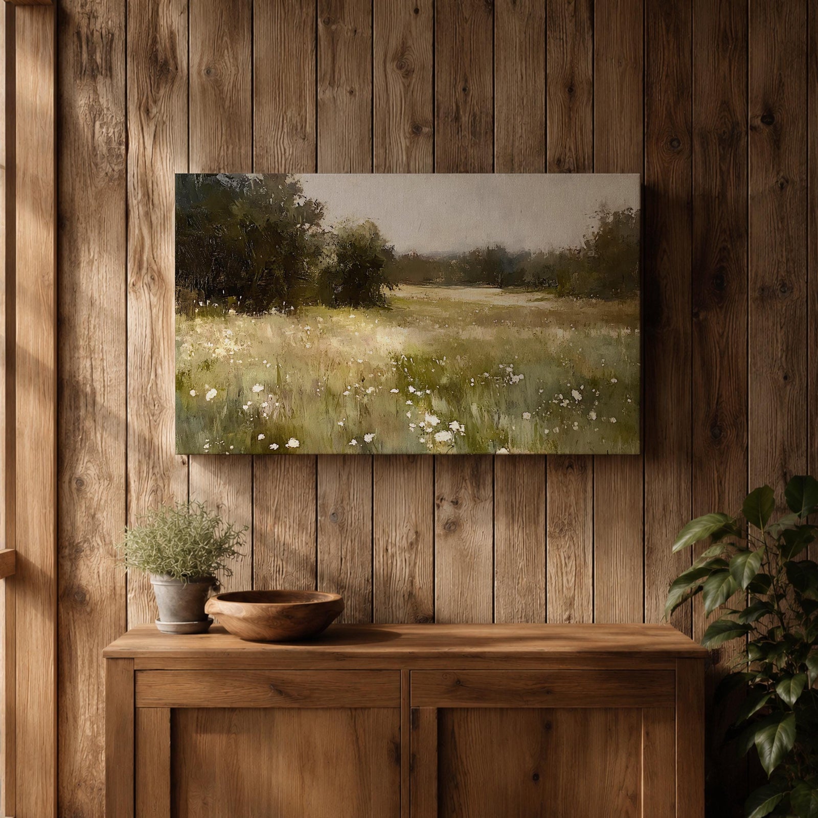 Wildflower Field Wall Art Countryside Meadow Framed Canvas Rustic Farmhouse Home Decor