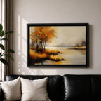 Autumn Landscape Wall Art Lakeside Framed Canvas Rustic Cabin Farmhouse Home Decor