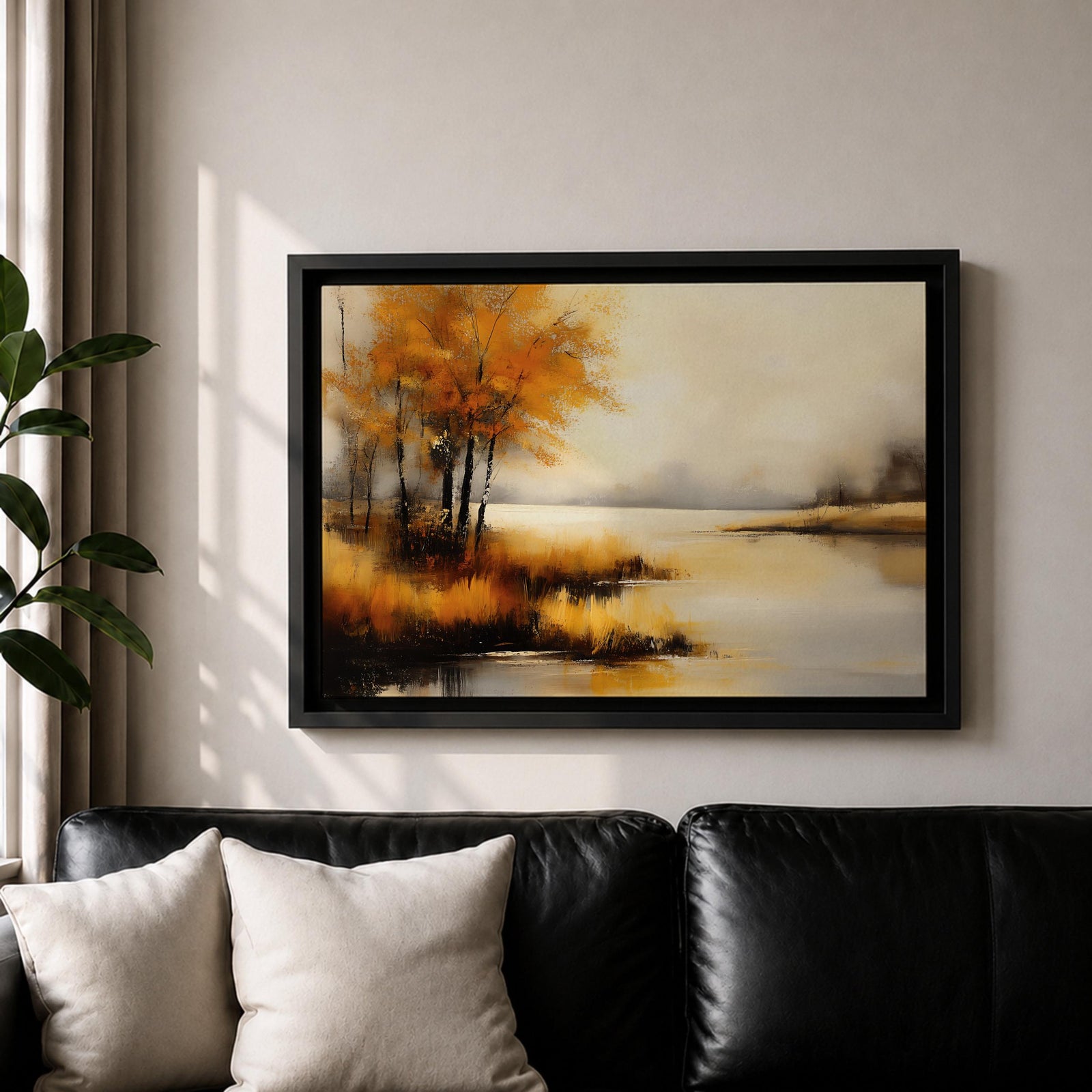 Autumn Landscape Wall Art Lakeside Framed Canvas Rustic Cabin Farmhouse Home Decor